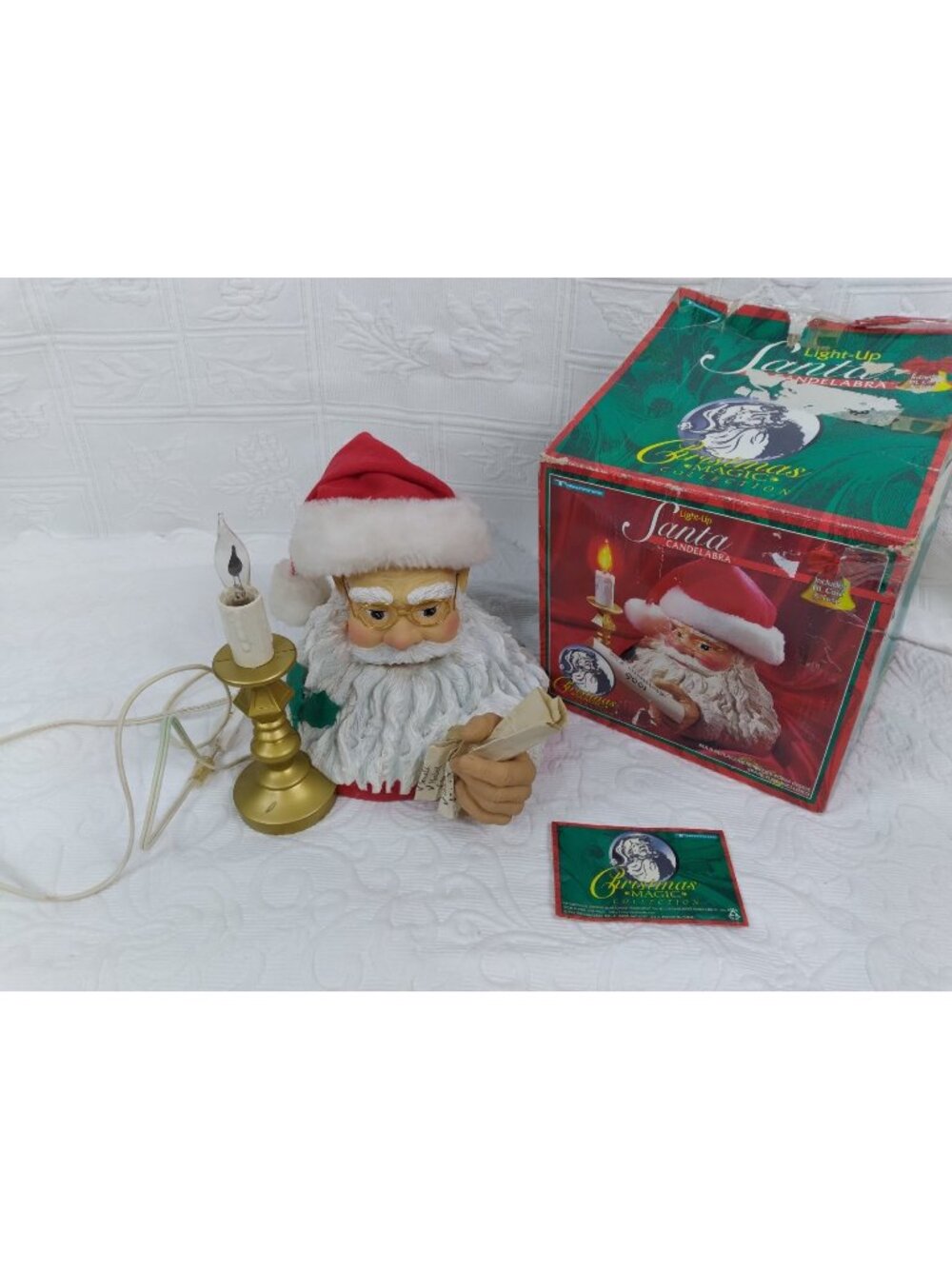 Vintage Santa Light Up Candelabra Christmas Light up w/ list & original box READ